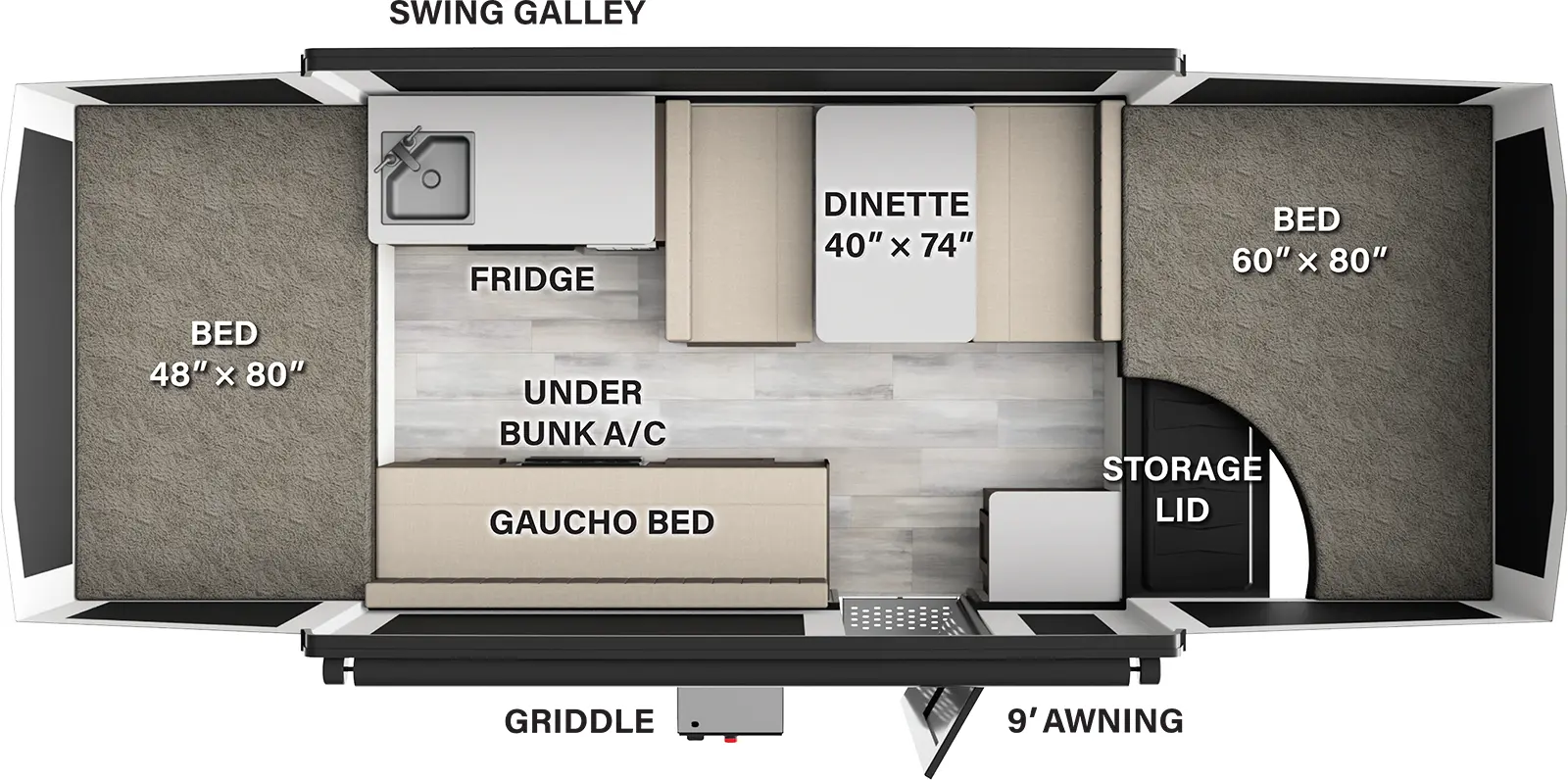 The Rockwood Tent 1940FT floorplan.